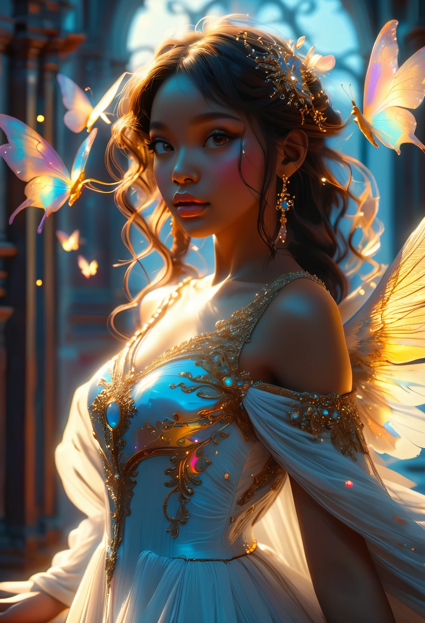 Romance in a palace, le titre est Soulmate, un couple (((brown skin))) in a heavenly court, a celestial fae princess, blasian girl with wings, visage très fins, (((very beautiful))), visages parfait, corps entier, 8K, extremely detailed, (high quality,realistic,photorealistic:1.37), Full body, ideal proportions and defined complexion, meticulously crafted features, unreachable beauty, perfection, breathtaking elegance, g curves, goddess-like figures, divine symmetry, artistic masterpieces, vivid realism, hyper-detailed sculptures, life-like forms, truly awe-inspiring, impeccable craftsmanship, pure radiance, ethereal beauty, delicate contours, striking poses, sublime beauty, subtle nuances, dynamic compositions, vibrant colors, perfect lighting, soulful expressions, celestial aura, majestic presence, dreamlike atmosphere, unmatched gdetailed octane render trending on artstation, 8 k artistic photography, photorealistic concept art, soft natural volumetric cinematic perfect light, chiaroscuro, award - winning photograph, masterpiece, oil on canvas, raphael, caravaggio, greg rutkowski, beeple, beksinski, gigerrace and elegance, dazzling perfection, magnificent creations., by Jacob Lawrence and Francis picabia, perfect composition, beautiful detailed intricate insanely

