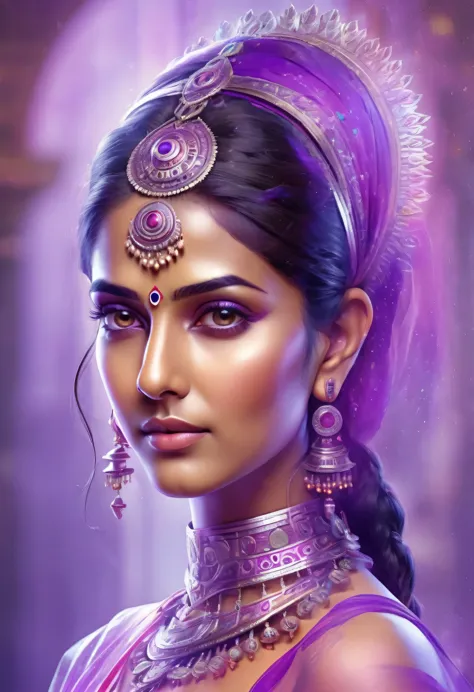 "(best quality,Ultra-detailed,Realistic:1.37),Indian ethereal translucide face,mechanical connection technology,visage indien,et...