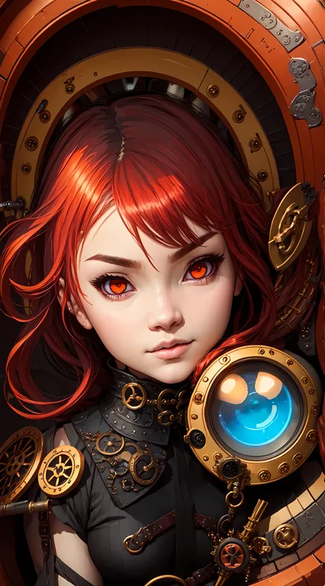 anime - style illustration of woman, red hair, devil eyes, anime girl, green eyes a character portrait by ni yuanlu, cgsociety c...