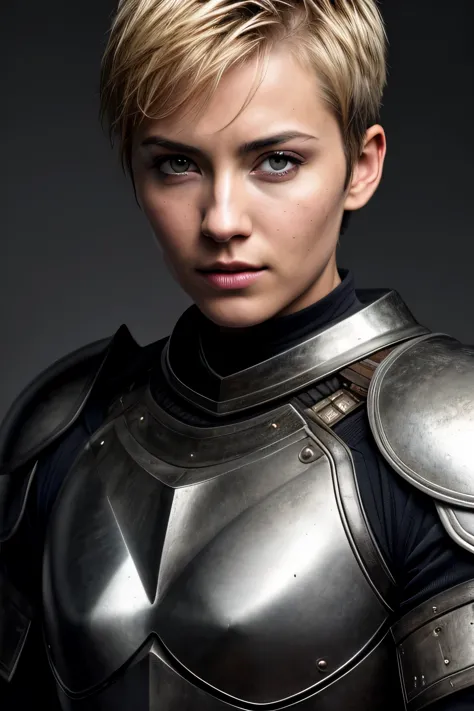 , T0n1-200, short hair, wearing (armor:1.2), (Raw photo, realistic:1.3), Frank, 16mm, color grading, Prominent colors, 超realisti...