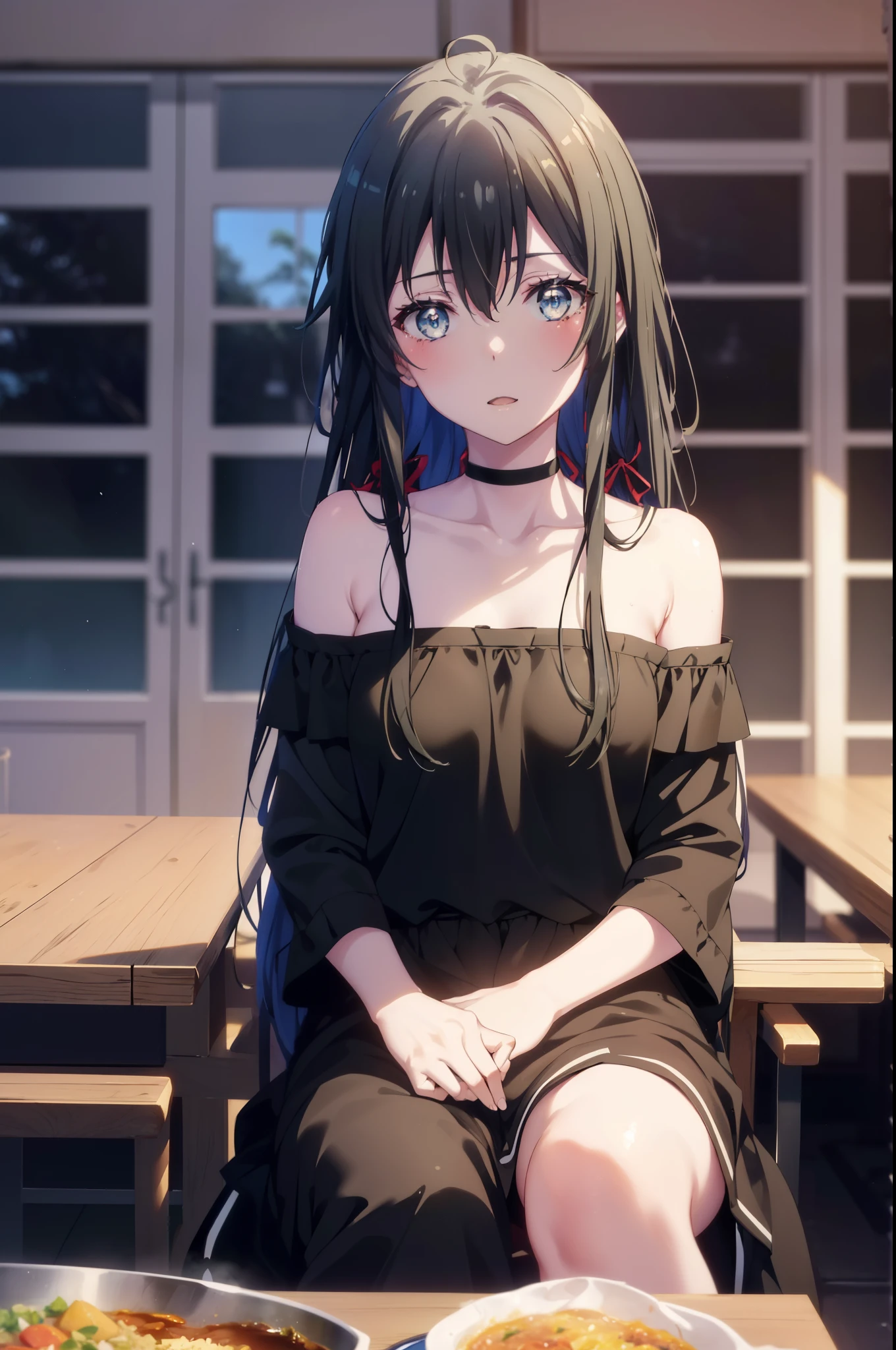 Anime girl sitting at a table with a plate of food - SeaArt AI