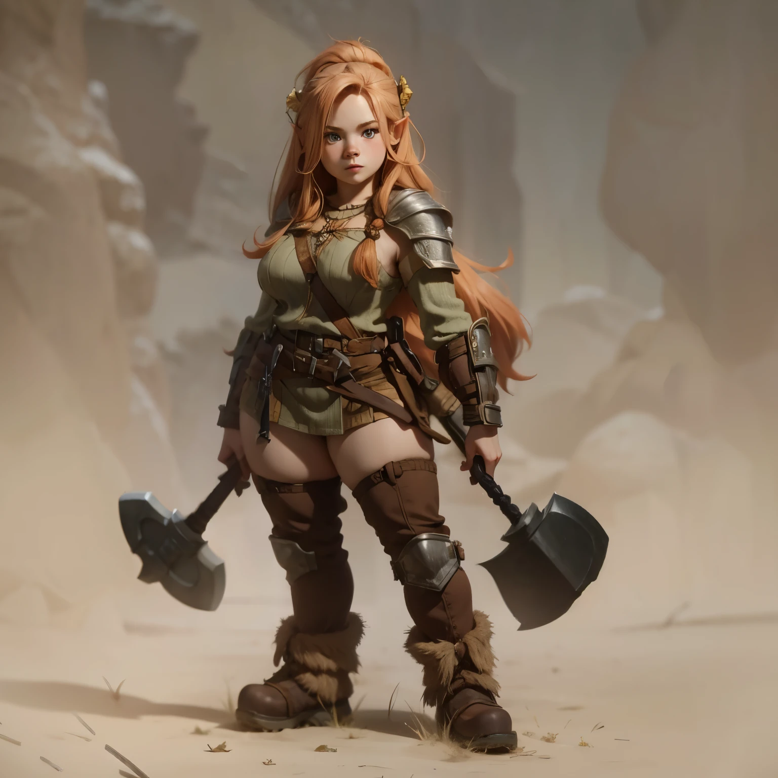 A woman with a large axe standing in a desert area - SeaArt AI