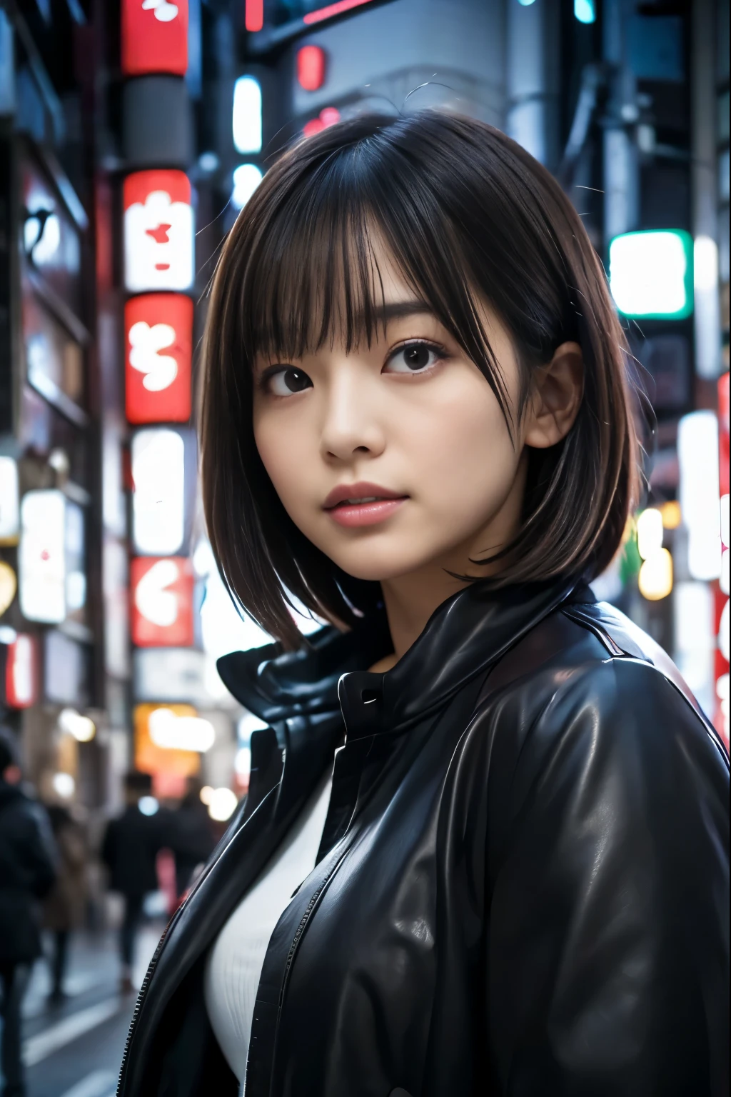 (((Tokyo:1.3, night))), ((medium bob:1.3, black coat, japanese woman, cute)), (clean, natural makeup), (highest quality, masterpiece:1.3, 超High resolution), (Super detailed, caustics), (realistic:1.4, RAW shooting), very detailed, High resolution, 16K resolution