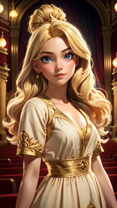 beautiful princess girl, UHD, 4k, highly detailed fantasy setting, golden ratio, intricate textures, (theatre lighting; 0.7), (w...