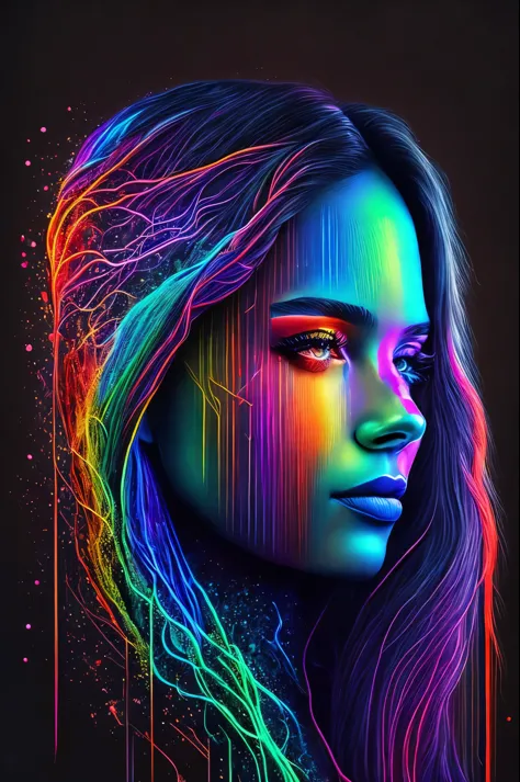 masterpiece, best quality, extremely detailed, hyperrealistic, neon-light-effect, a digital painting of a woman's face, ultra de...