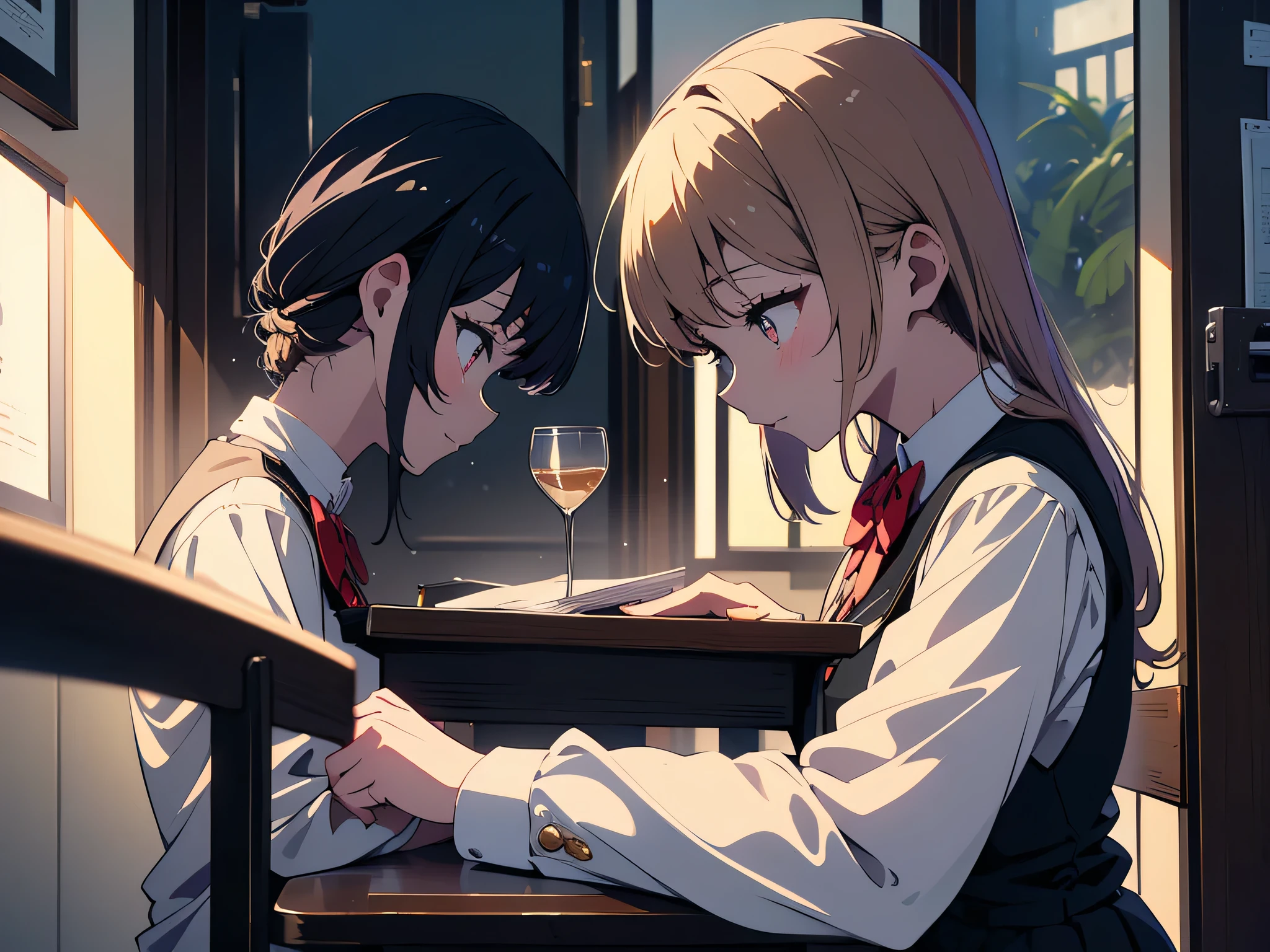 Anime image of a couple of people sitting at a table - SeaArt AI