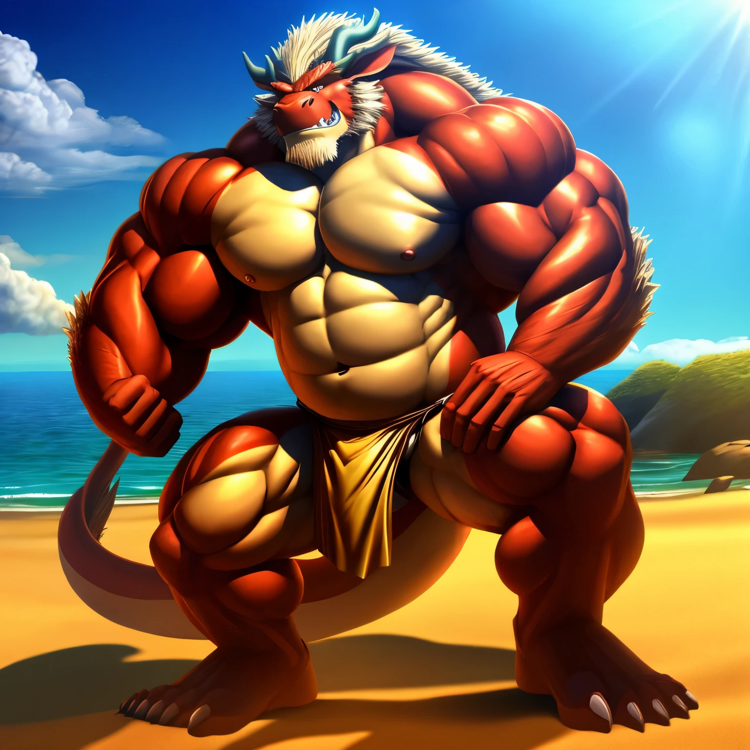 A cartoon image of a man with a big muscular body and a beard - SeaArt AI