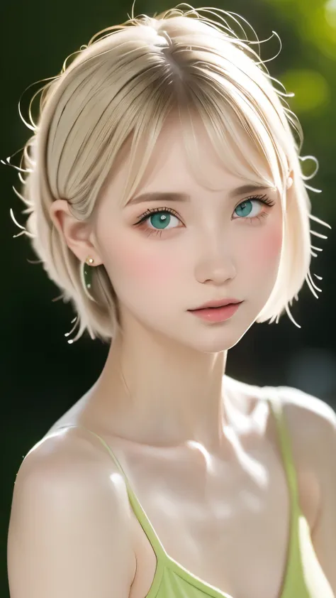 cute 18 year old woman、(((adult charm)))、(((attractive light green eyes)))、natural look、Attractive silver hair、beautiful eyes、((...
