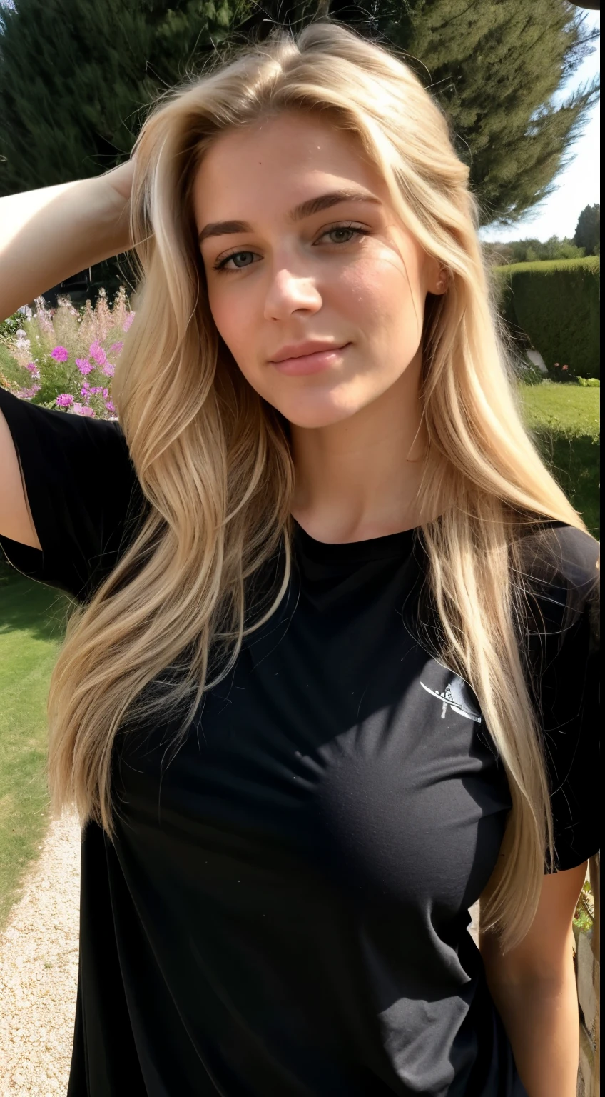 A woman with long blonde hair standing in a park - SeaArt AI