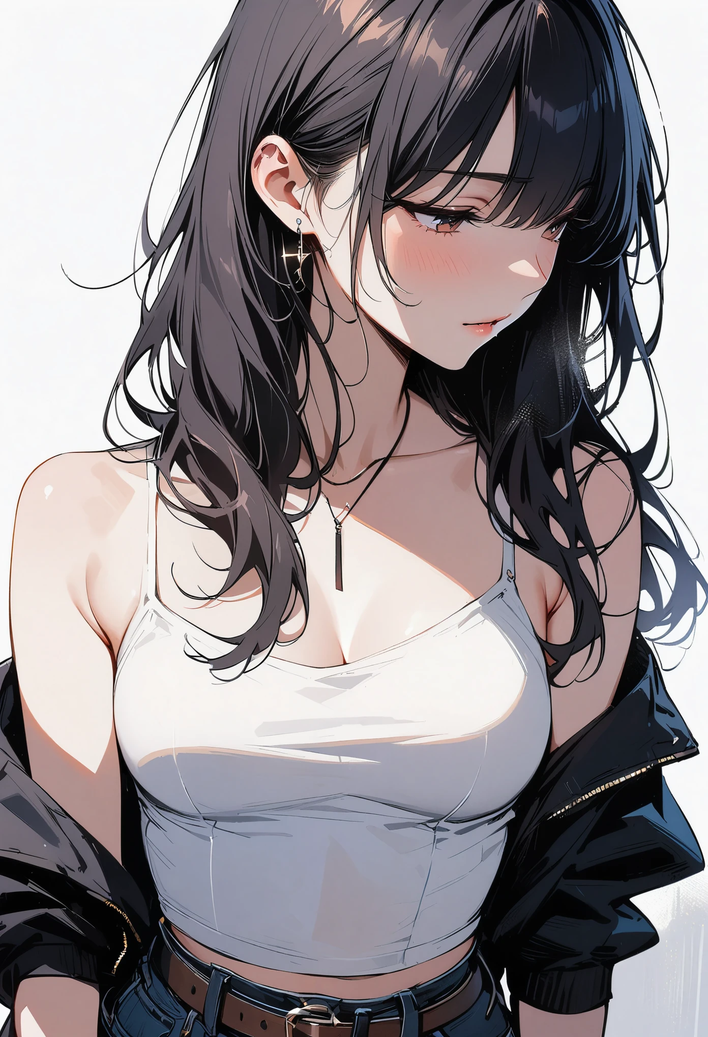 Anime girl with long black hair and white top - SeaArt AI