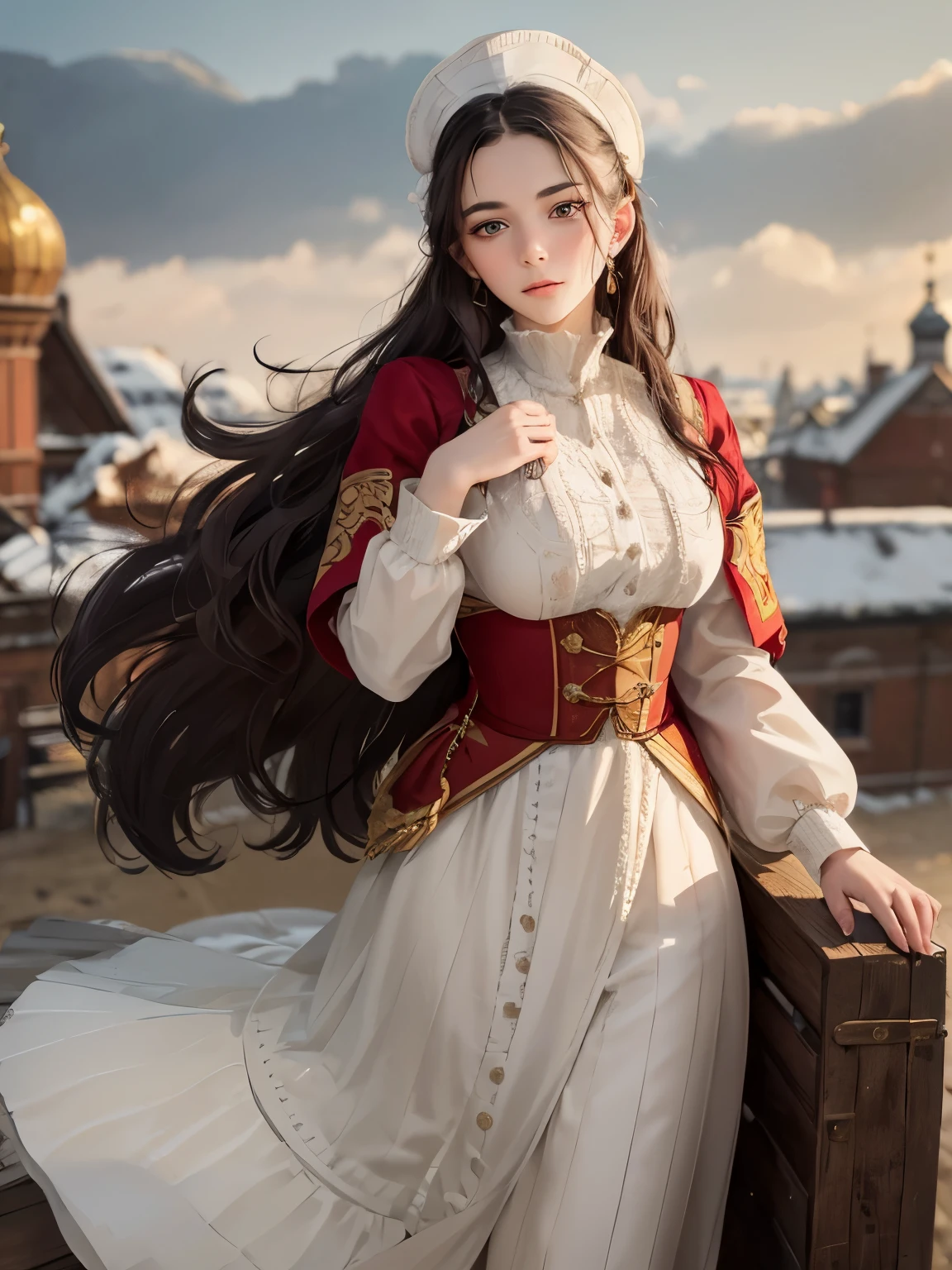 RAW photo.  Anna Karenina 2., dressed in period clothes, Russia, 19th century AD, perspective, half body Detail, sharp focus, a little mixing, Detail, Such a feeling, that it's the Middle Ages, (high skin Detail: 1.2), 8к HD, SLR camera , Soft light, high quality, Fujifilm XT3 Grain Films.