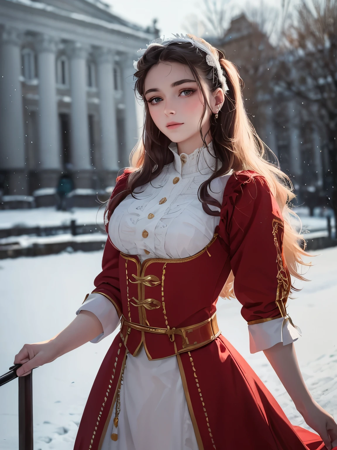 RAW photo.  Anna Karenina 2., dressed in period clothes, Russia, 19th century AD, perspective, half body Detail, sharp focus, a little mixing, Detail, Such a feeling, that it's the Middle Ages, (high skin Detail: 1.2), 8к HD, SLR camera , Soft light, high quality, Fujifilm XT3 Grain Films.