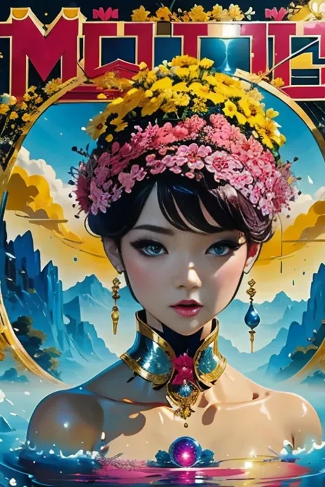 (magazine cover:1.3),ulzzang-6500, (actual: 1.3) (original: 1.2), Beautiful fantasy world with flowers, Dream, surreal, Artstati...
