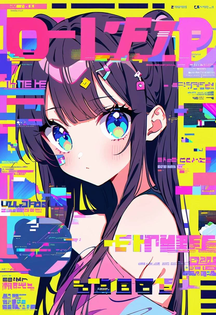 (magazine cover:1.3),ulzzang-6500, (actual: 1.3) (original: 1.2), masterpiece, best quality, beautiful clean face, whole body, 1 girl, glitch art, (digital distortion), Pixelated clipping, Data corruption,color noise, visual clutter,contemporary aesthetics