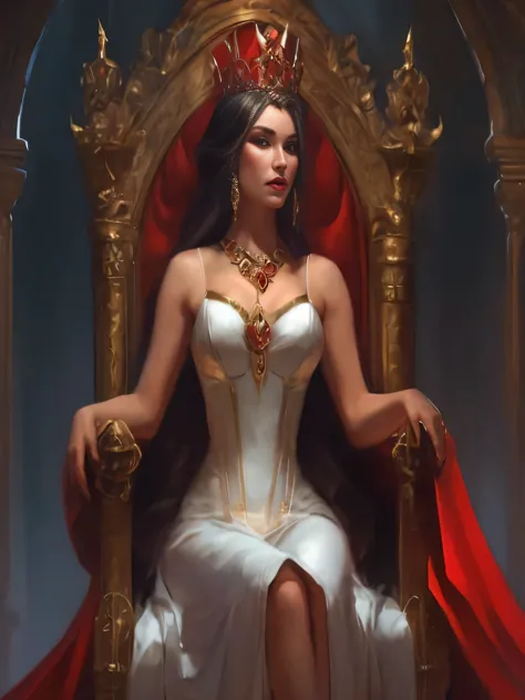 a woman sitting on a throne with a crown on her head, beautiful vampire female queen, beautiful elegant demon queen, a beautiful...