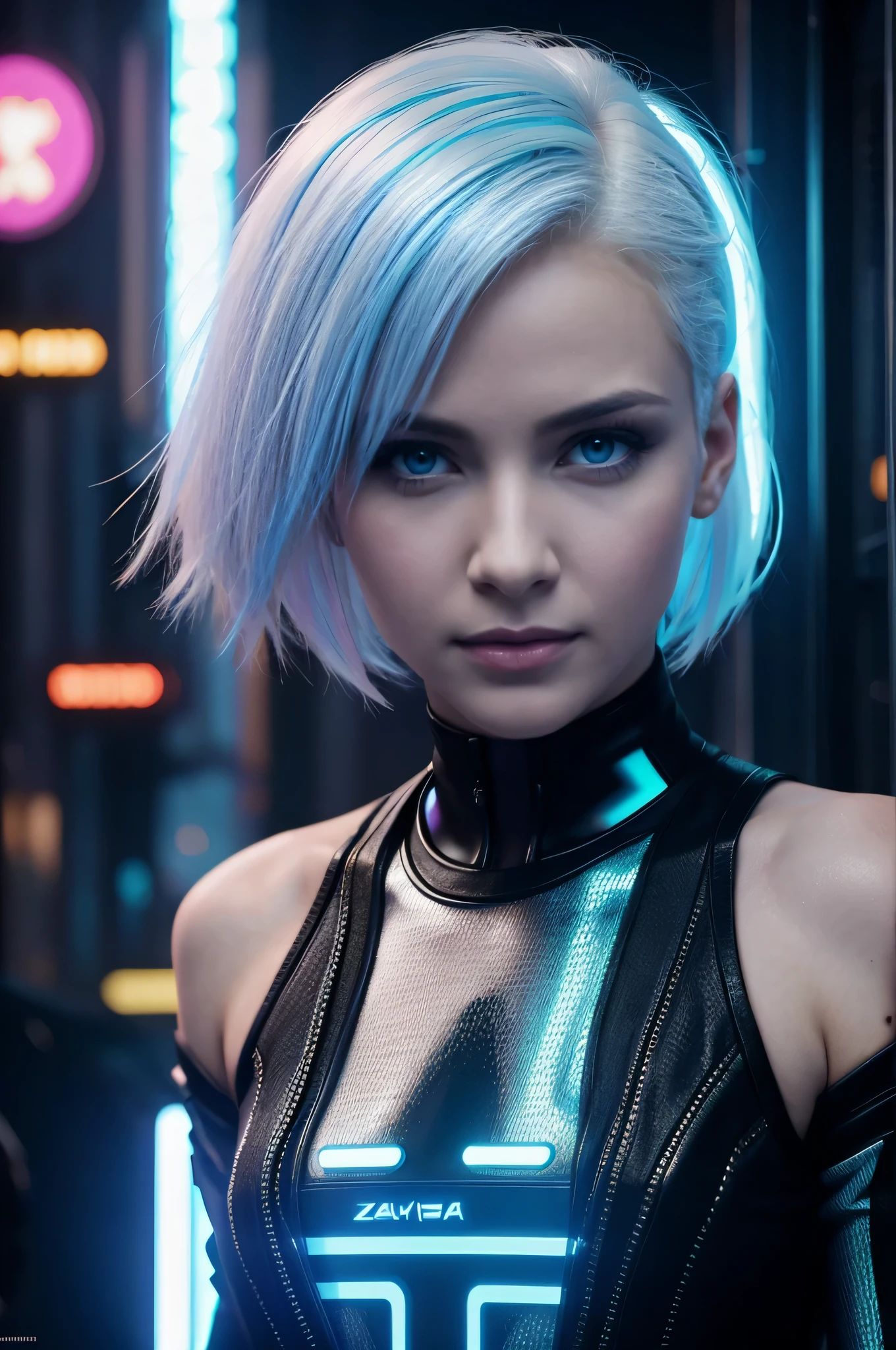  sasha zolotava white hair jill short hair white hair cyberpunk 2077 future she is a hologram science fiction her hair is completely white albino. Estos son los ojos azules, It&#39;s neon Blade Runner 2049.