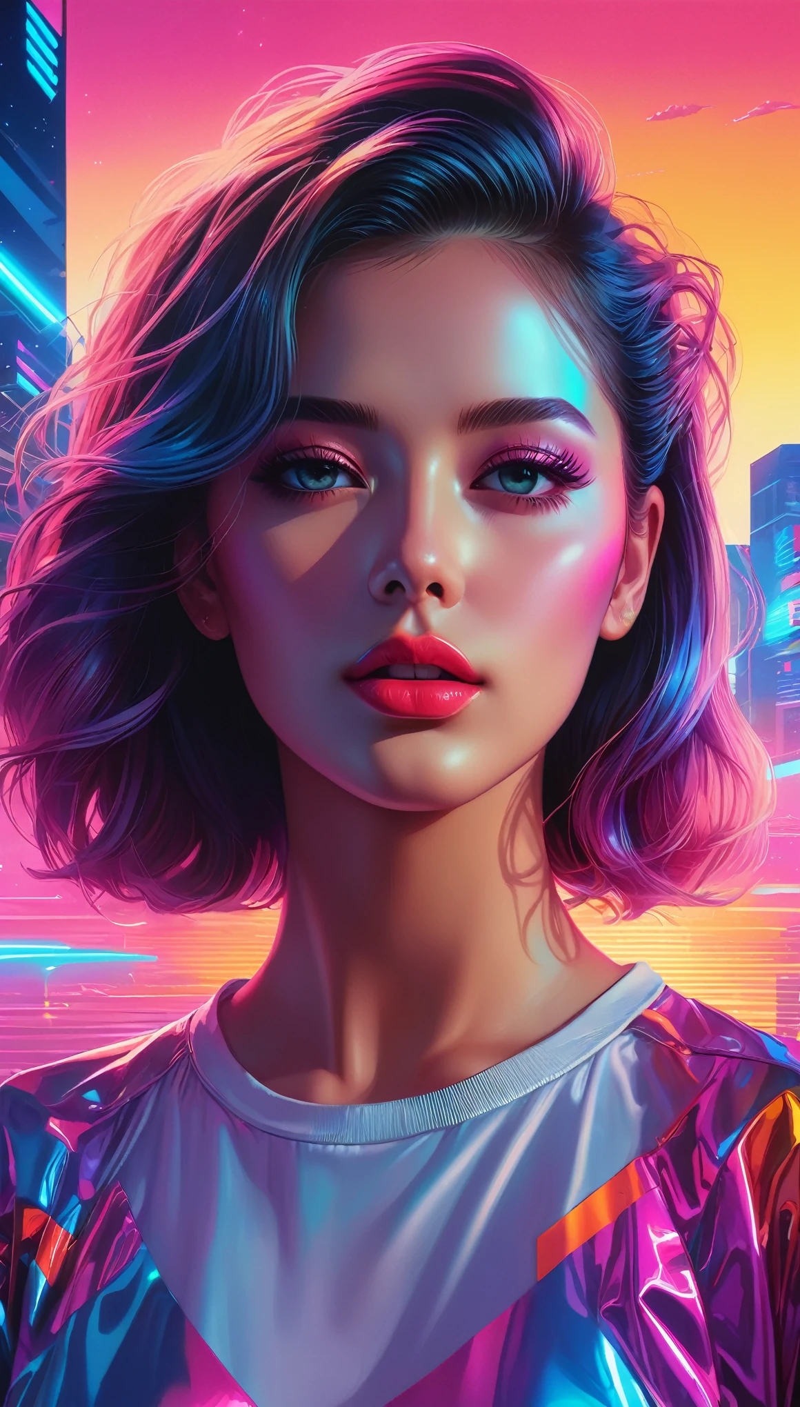 {{masterpiece}}, best quality, extremely detailed CG unity 8k wallpaper, cinematic lighting, lens flare, beautiful detail eyes, black,  side glance,  multicolor hair, colorful light, particles, heterochromia, (colorful:1.5), (colorful hair:1.5),