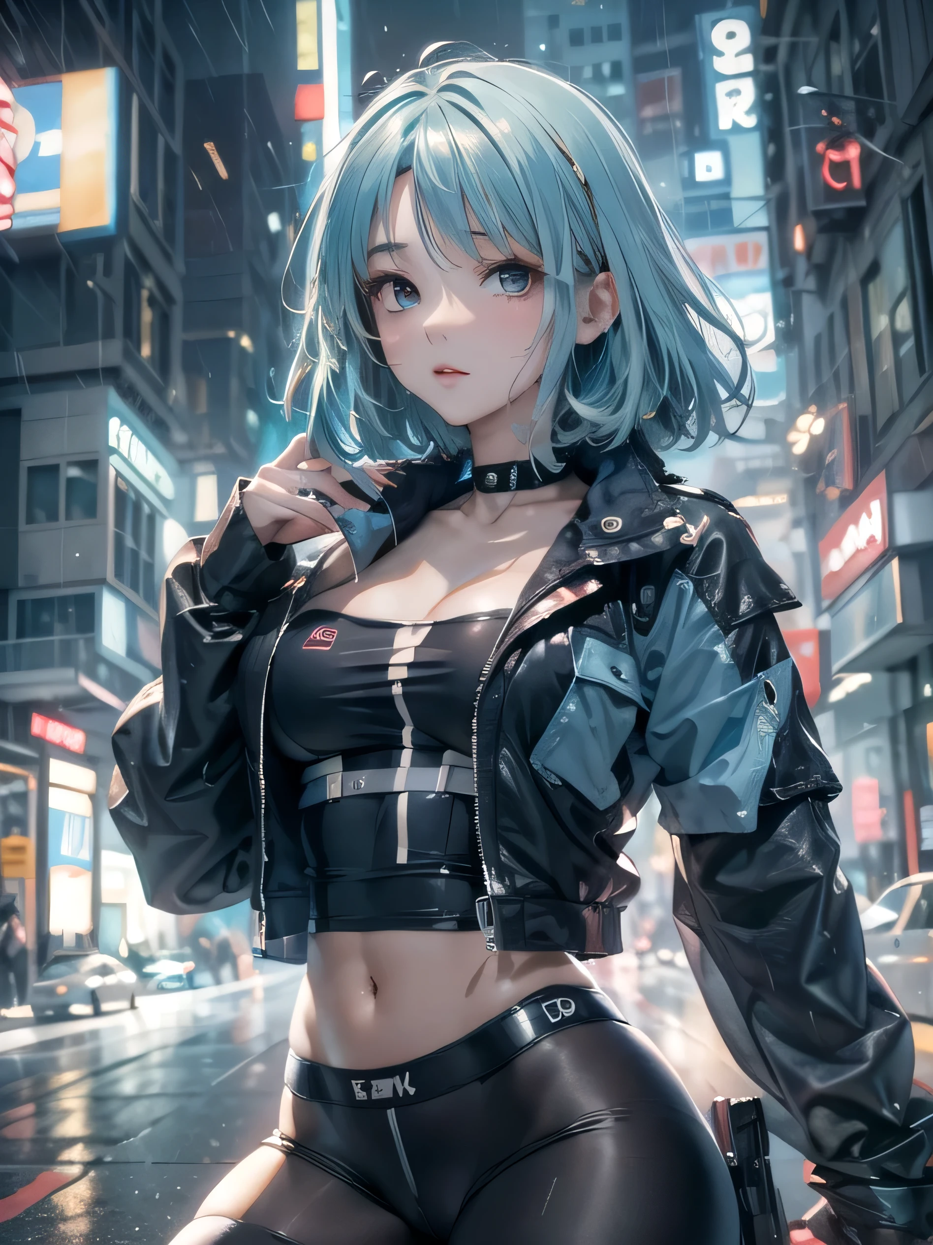 (photorealistic:1.8, highest quality:1.8,8K masterpiece:1.8,High resolution,muste piece:1.8,RAW Photos,cinematic lighting),
cyber punk、Back alley at night in the city、rain-soaked ground、vapor、
 (1 android girl:1.3)、Completely naked、Heart-shaped nipples、bondage、choker、knee high tights、Nipple piercing、beautiful butt,beautiful thighs,plump nipples,Nipples are visible through the costume、(Rei Ayanami)(character focus)、
(short Hair:1.2,Beautiful shining blue lime hair:1.5)、
（elation：1.4）、Disdainful、
plump nipples、(cameltoe),No split screen,slender abs:1.2,(Young sensual gravure idol)