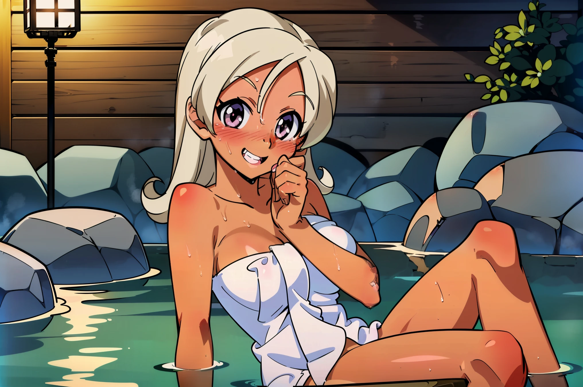 Anime girl in a white dress sitting in a pool of water - SeaArt AI