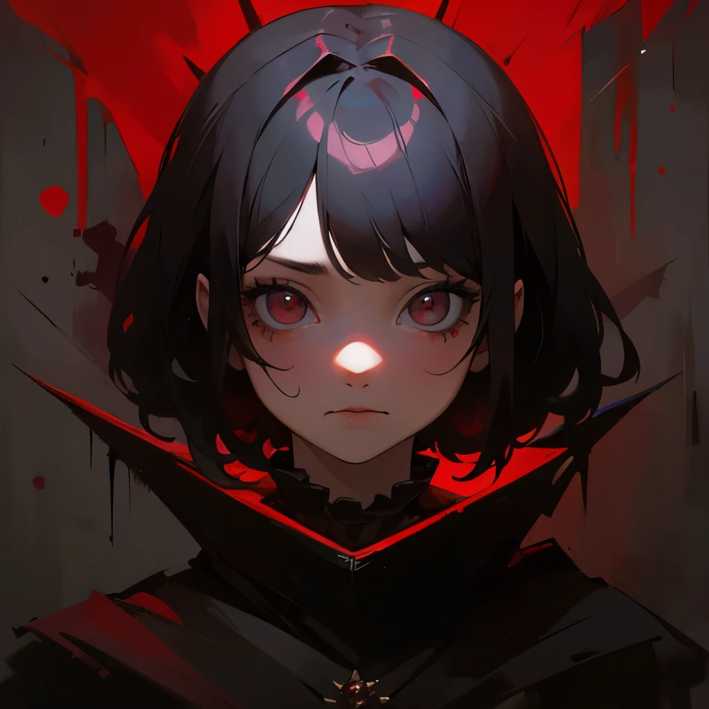 Anime girl with red eyes and black hair with blood splattered on her face -  SeaArt AI