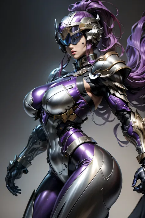 female robocop solo、armor that completely covers the whole body、very large armor、helmet covering the head、eyes hidden by thin st...