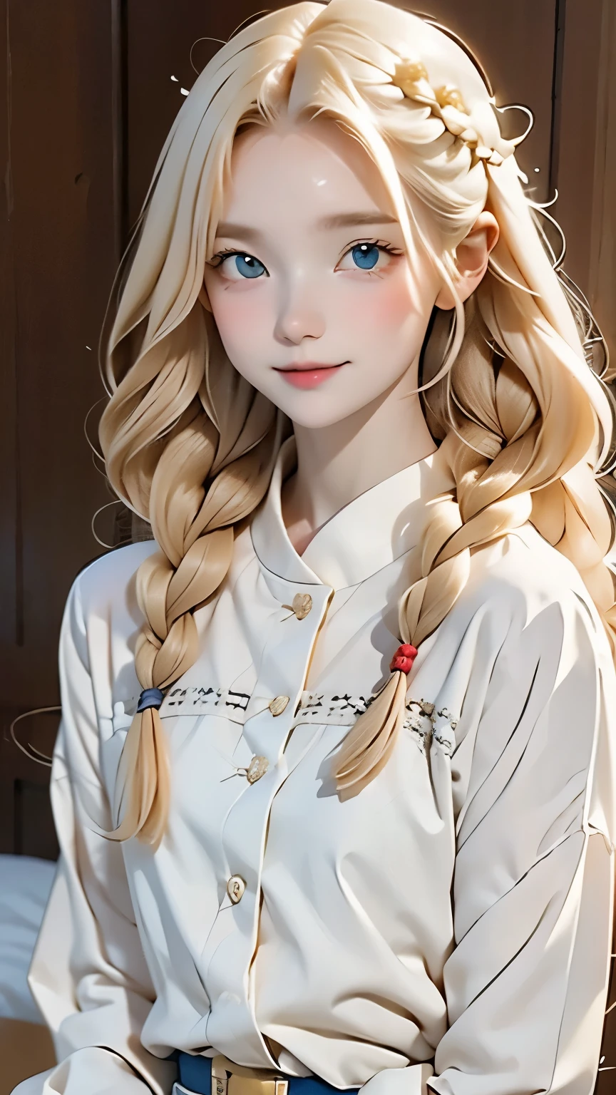 (((highest quality))),(((super detailed))),masterpiece,(((realistic))),(((Photoreal))),(((albino)))、Russia、bright lighting,18-year-old,real blonde、red lips、small nose、((light makeup))、laughter、(((full nude)))、 teenage russian with cute beautiful perfect face at 1、  big and full breasts、cute pose 、highest quality、masterpiece、Upper body、 (adult:1.6)Russia women、(smile gently:0.4)、 blonde hair in braids、 Photo of a 20 year old European girl, born, Beautiful woman, (extra long wavy blonde hair), ((portrait)), ((be familiar with face:1.2)), ((Be familiar with facial features)), (delicate skin), pale skin, , wrapped in a sheet, Bedroom environment, sitting on the bed, (cold color), Moist, Moist, reflector, (table top) (perfect proportions)(Realistic Photos)(highest quality) (be familiar with) Photographed with Canon EOS R5, 50mm Lens, f/2.8, nffsw, (8k)