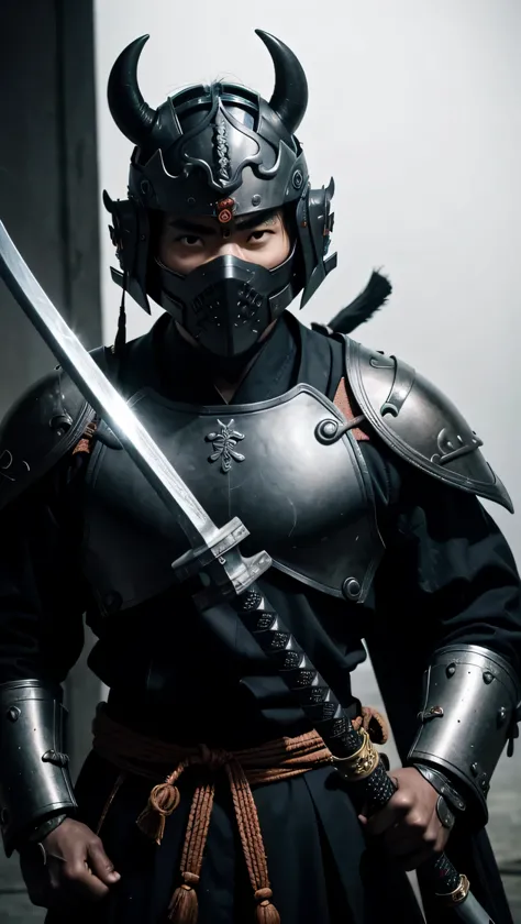 Close-up of a warrior with a helmet and a sword, warrior, 壮大なwarrior, warriorの肖像画, samurai style, cyborg warrior, demon warrior ...