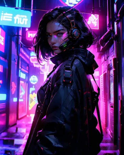 (masterpiece, full-body shot, intrincate raw photography)cyberpunk citizen in oversize techwear, using a black astro daftpunk st...