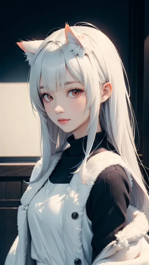 (((masterpiece))),((highest quality)),one beautiful japanese girl,pale, (A fusion character of humans and cats: 1.5), ((Cat ear)...