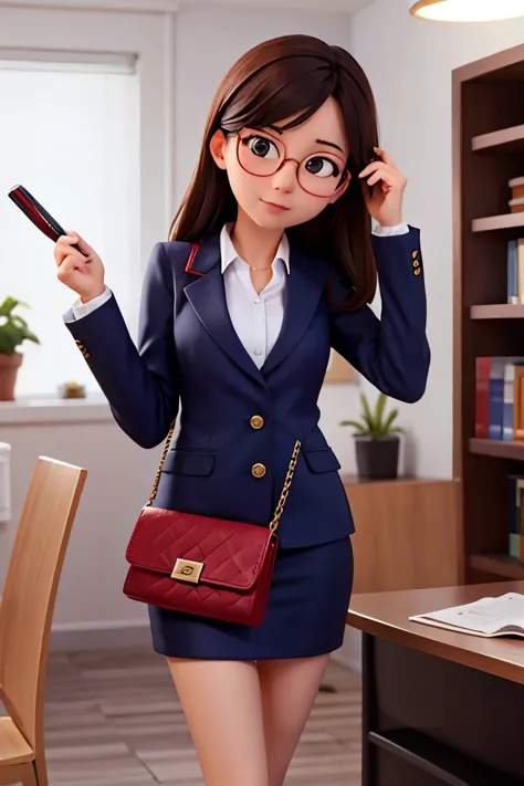 woman in her 20s、office suit、glasses、