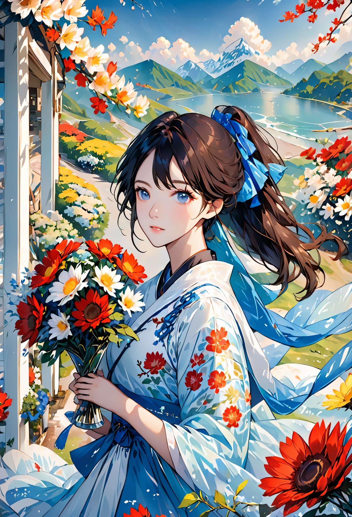 Close-up de uma mulher segurando um vaso de flores, há flores, foto da revista, autor：Ayami Kojima, arte oficial, Jinyoung Shin, Há flores congeladas ao seu redor, autor：inacreditável, Dilireba, Minami Zaiwa, primeira onda, Huang Shishi, Mackenzie Foy, autor：Zhang Han, Distância de estacionamento - minutos, por Jin Nong