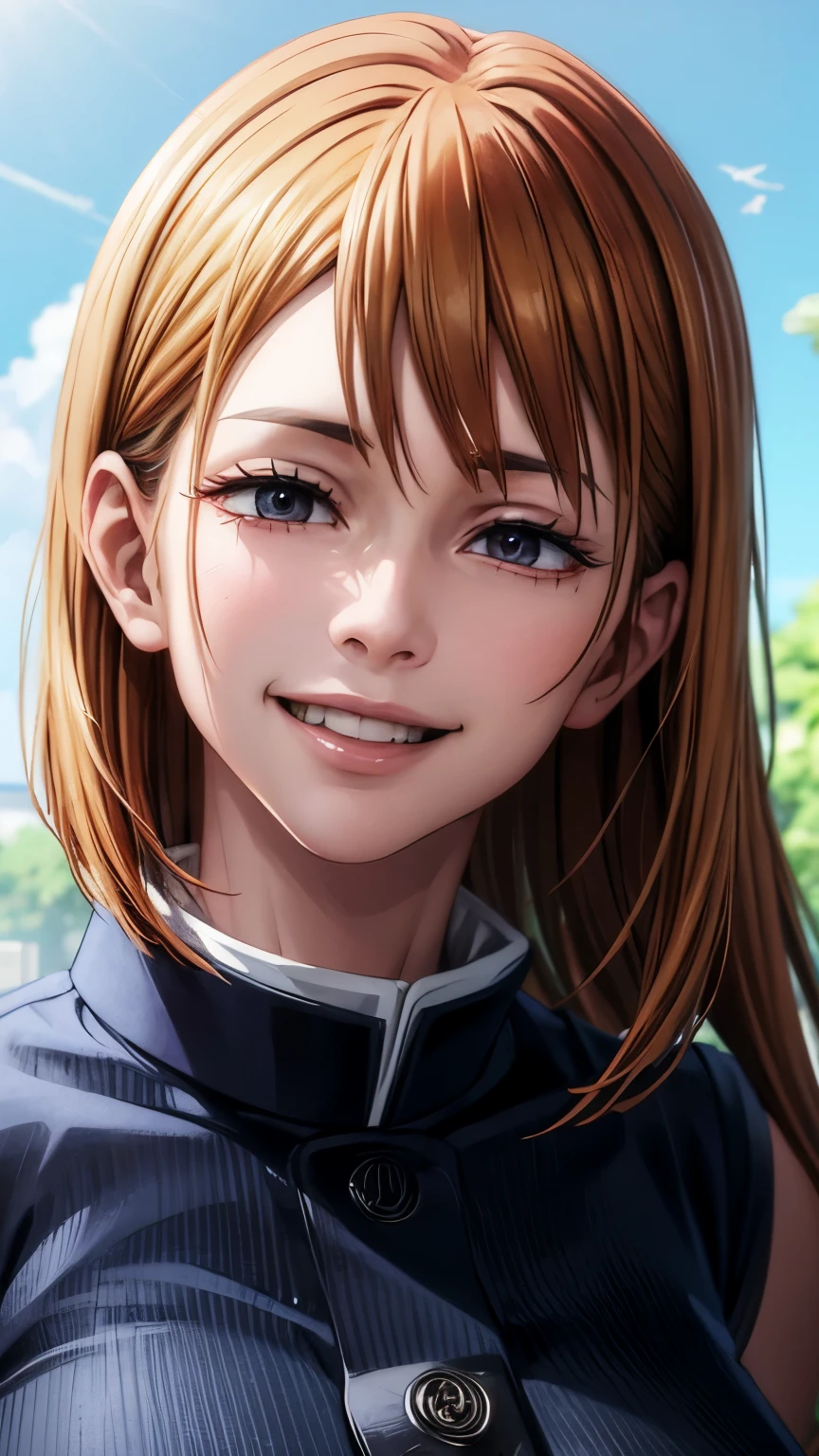 Nobara, Retrato, obra de arte, 8K, Qualidade ultra-alta, ultra realistic, ultra-alta definição, anime art, sorridente, bonitinho, Sedutor