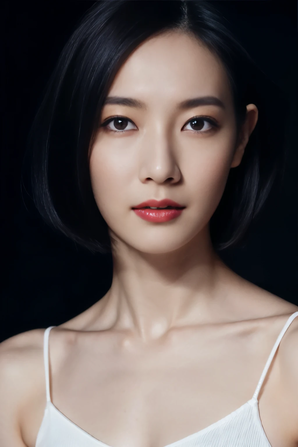 8K image, highest quality, masterpiece, realistic, realistic, High resolution, ray tracing, 1 sexy woman, Dark deep V-neck sweater, well-shaped chest, detailed skin texture, short cut hair, straight hair, Slim body type, ((view audience))