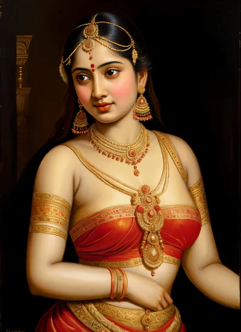 a oil painting of "Shakuntala" the famous mythological female character who exceptionaly beautiful, Apsara, Mohini, Kamini, base...