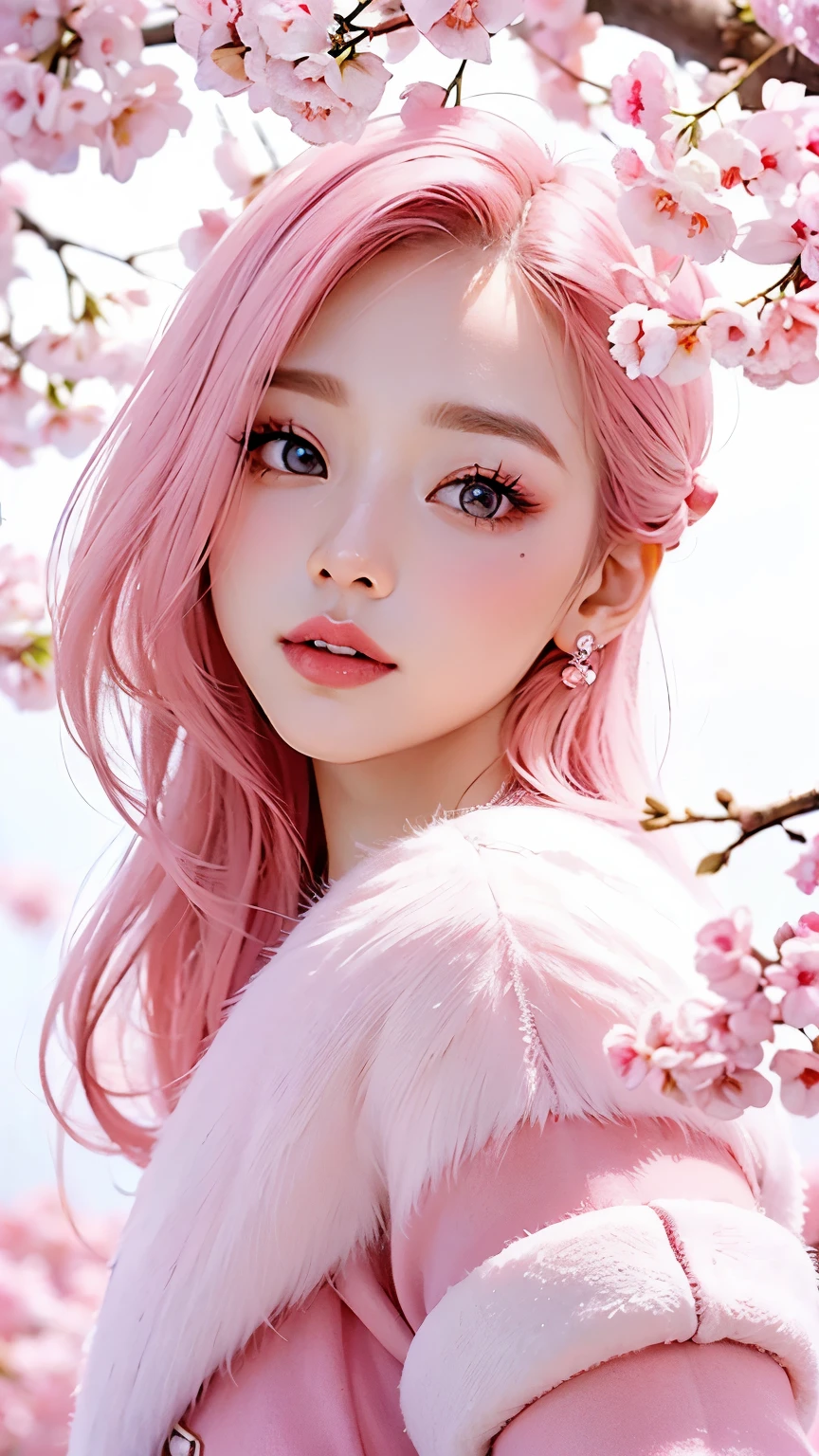 pink korean cherry blossom elegant makeup, pink and white colours
