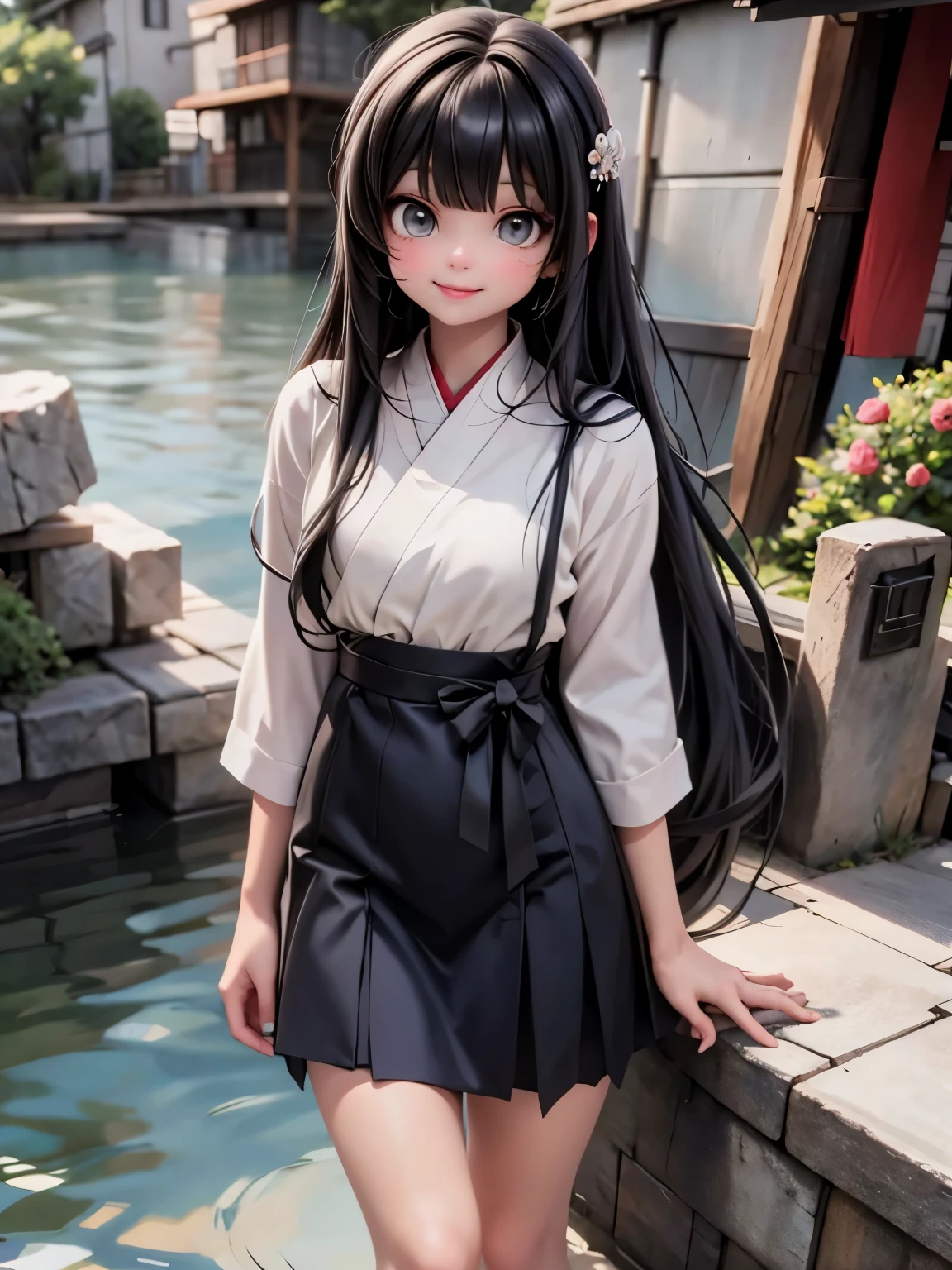 there is a woman that is standing on a rock by the water, beautiful anim girl, japanese girl casual dress, casual dress, wearing casual dress, anime girl with long hair