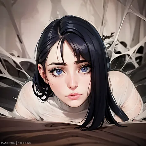 a girl trapped in the spider's web, beautiful detailed eyes, beautiful detailed lips, extremely detailed eyes and face, scream l...