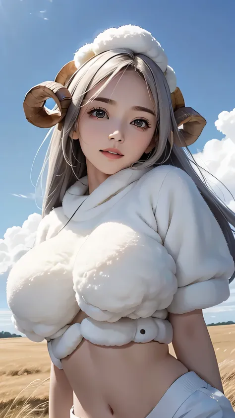 (((masterpiece))),((highest quality)),one beautiful japanese girl,pale, (Character that is a combination of human and sheep.: 1....