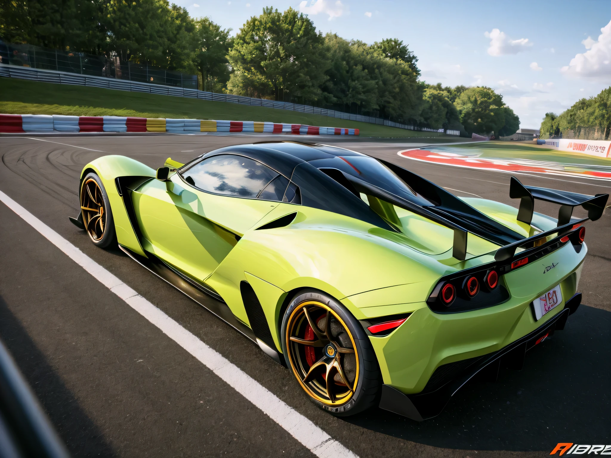 64K, UHD, super detail, best quality, best details, super realistic, photo realistic, 360 view, Ultra-Wide Angle, Wide-Angle, highly detailed race track, (an very attractive girl is standing in front of two detailed hyper cars, counting down to start the race, holding a small flag, lifting it when they pull away to race each other, wheels spinning, hyper car is racing full speed), (camera angle front wheel), ((showcasing the hyper car's power, motion blur, motion lines)), (detailed spinning tires, realistic tire smoke)