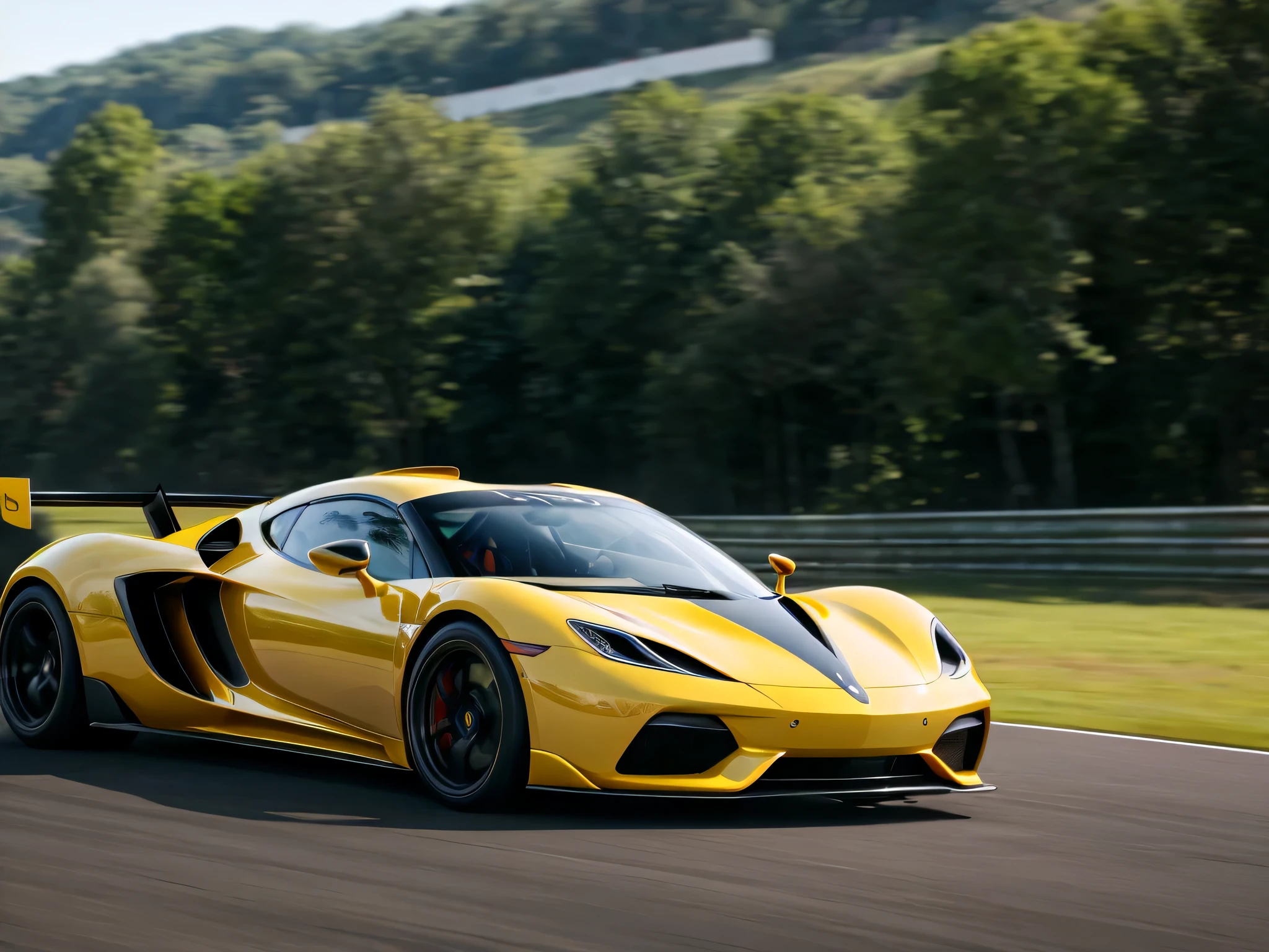 64K, UHD, super detail, best quality, best details, super realistic, photo realistic, 360 view, Ultra-Wide Angle, Wide-Angle, highly detailed race track, (an very attractive girl is standing in front of two detailed hyper cars, counting down to start the race, holding a small flag, lifting it when they pull away to race each other, wheels spinning, hyper car is racing full speed), (camera angle front wheel), ((showcasing the hyper car's power, motion blur, motion lines)), (detailed spinning tires, realistic tire smoke)