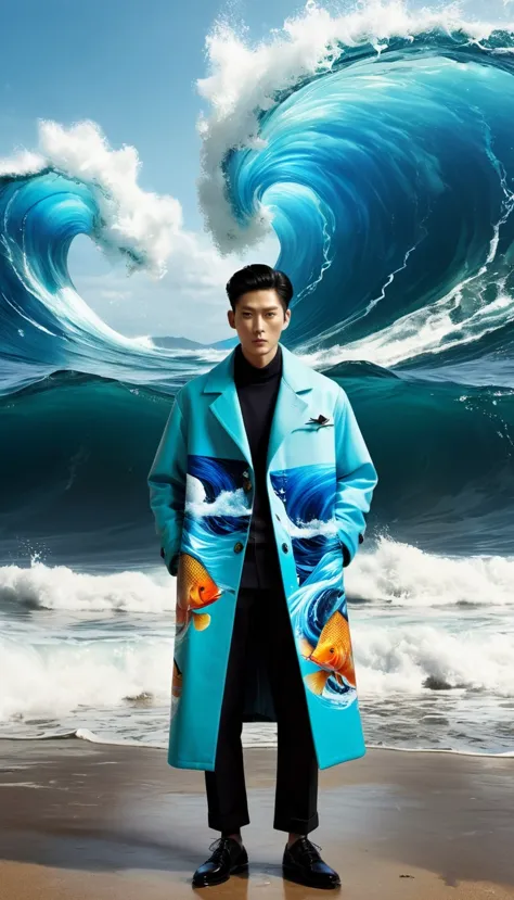 This work is a tribute to the ocean and its power、The perfect combination of nature and fashion。through digital means，Wave meeti...