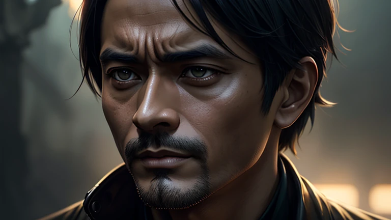 realistic photography Indonesian guy close up portrait, majestic, in like of mark strong, dark mage, made from dark smoke and magic, image by dorss.wlop, arthur rackham, and ismail inceoglu and bagshaw and artgerm, high dynamic, rim light, intricate, gold dust, portrait, beautifully lit, ethereal, bleak, art by guweiz and wlop and ilya kuvshinov and atey ghailan and artgerm and makoto shinkai and studio ghibli,wong-mode3