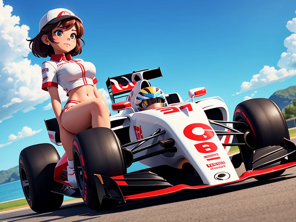 F1 racing car and female driver
