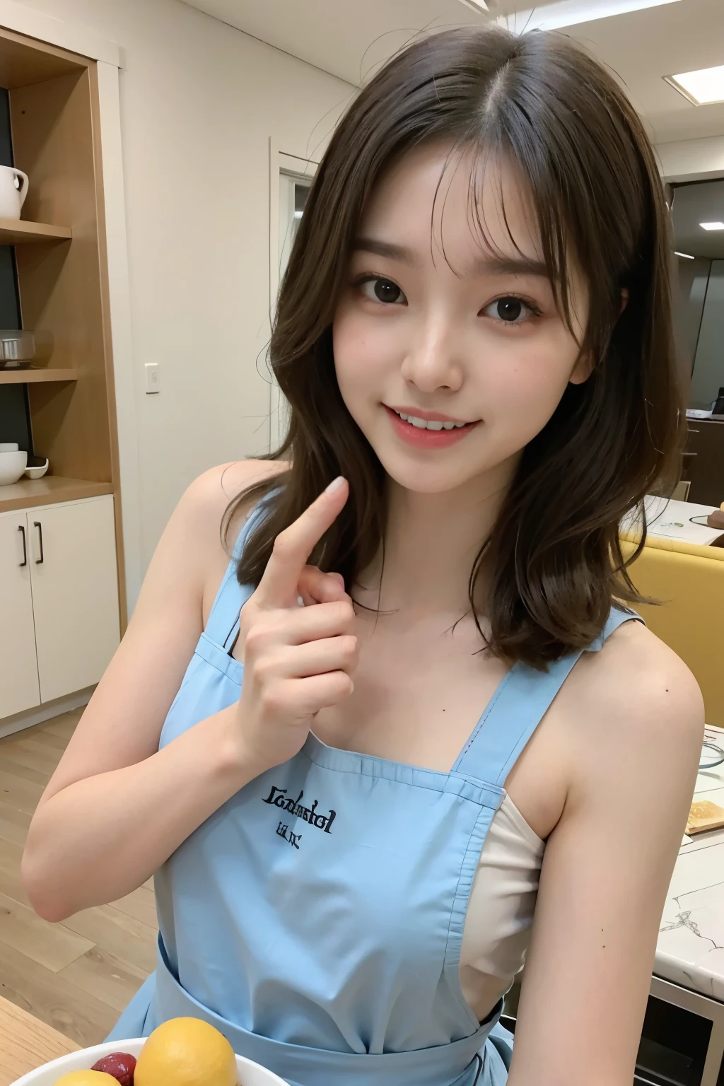 a woman is cooking、(kitchen_apron:1.wear 3)、good hand、4k、High resolution、masterpiece、highest quality、cap:1.3、((Hasselblad Photos))、fine skin、sharp focus、(cinematic lighting)、soft lighting、dynamic angle、[:(detailed face:1.2):0.2]、Medium chest、Skin with sweat flowing:1.2、(((in the kitchen))) laughter　beautiful profile　big breasts　beautiful body　tie hair　wide background々and a luxurious living room　luxury and luxury living　luxury living room　beautiful living room　beautiful living room　laughter　orange　lemon　laughter　laughter　With banana　pineapple　luxurious room　beautiful lighting　beautiful lighting　Very spacious部屋　very high quality　very high resolution　8k photo　Viewer&#39;s perspective　とてもゴージャスなkitchen　贅沢なkitchen　　ミリオネアのkitchen　素晴らしいkitchen　贅沢なkitchen　luxury illuminator　Very spacious々そしてkitchen　neat and beautiful　Classy and cute　change hairstyle