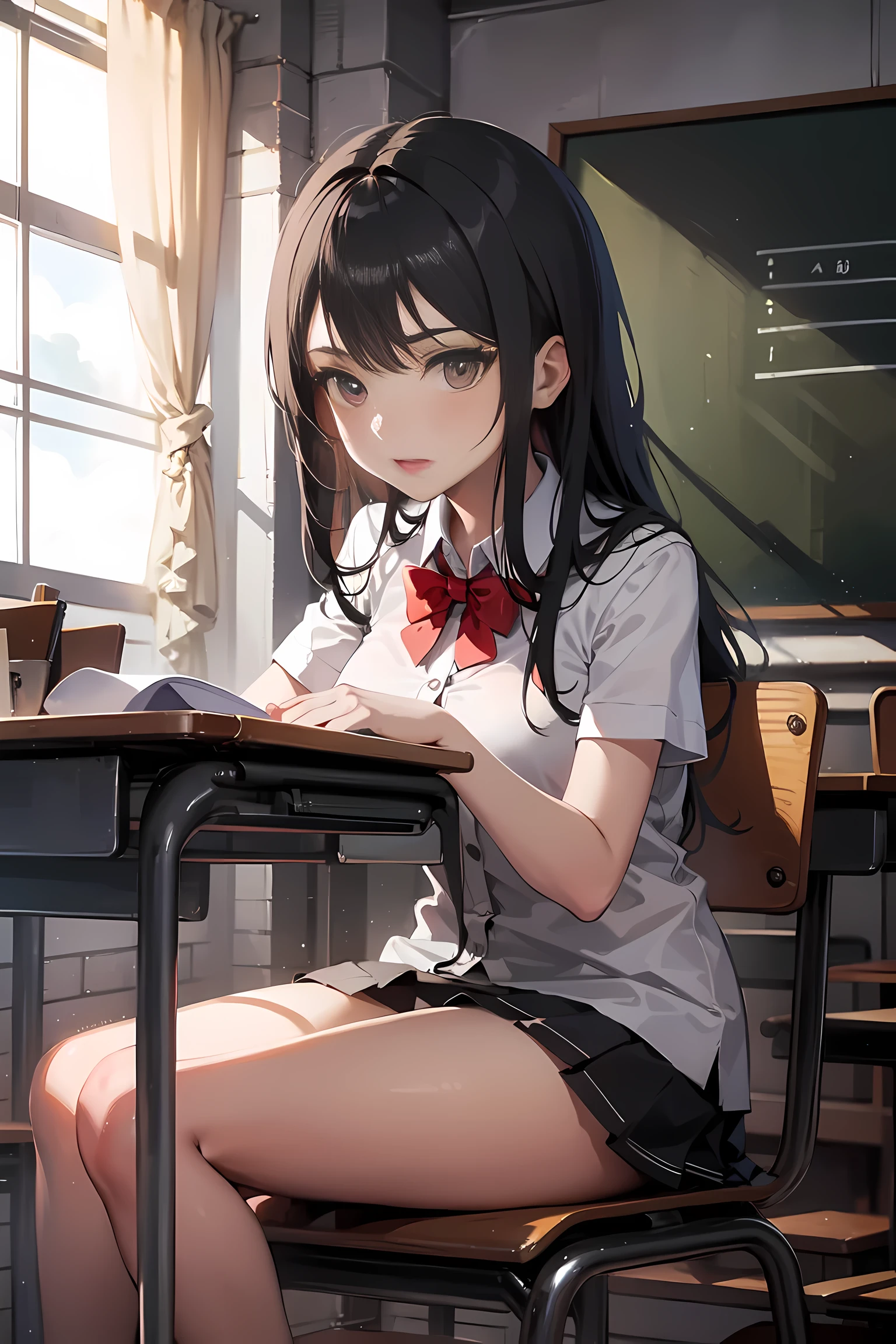 Beautiful teenage girl , sitting on a chair ,classroom