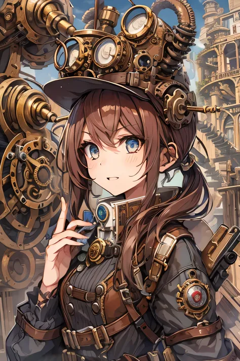 girl,steampunk,adventurer,mechanical,twin tails,steam beast