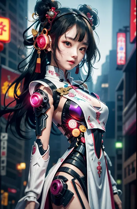 a girl, whole body, clear facial features, amazing facial features, beautiful eyes, chinese clothing, chinese cyberpunk, cyberpu...