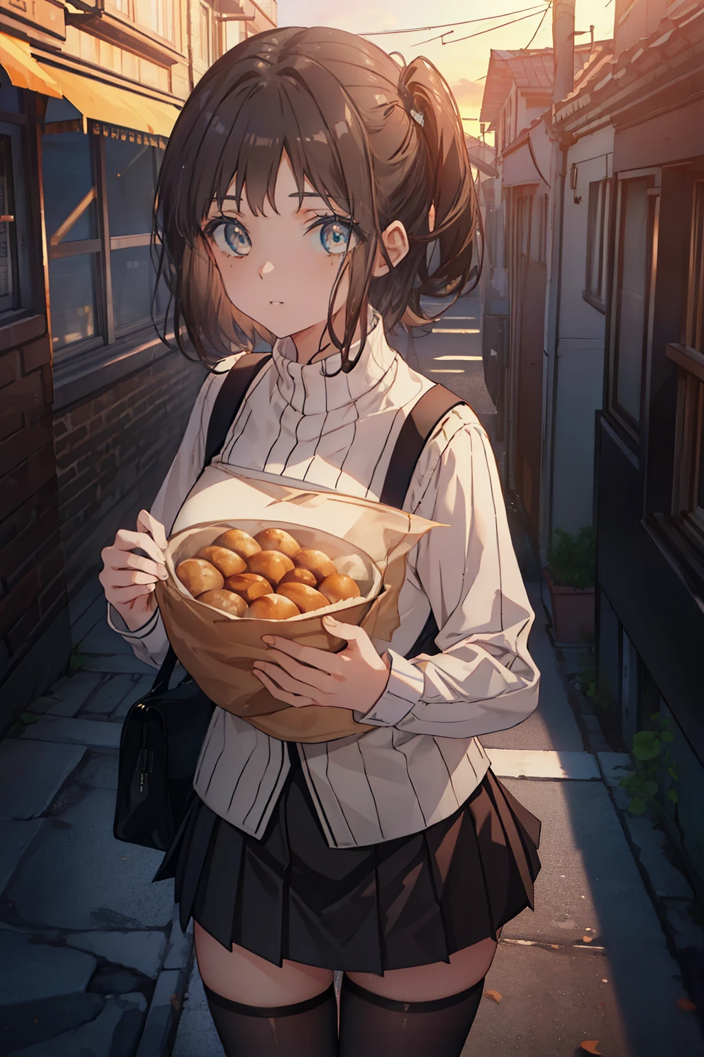 highest quality, masterpiece, High resolution, alone, {Itsuwa_toarumajutsunoindex:1.15}, brown eyes, brown hair, short hair, 1 girl, black hair,  black sailor suit,black pleated skirt,white stockings,brown loafers,walking,evening,sunset,In town,building street,(masterpiece:1.2), highest quality, High resolution, unity 8k wallpaper, (shape:0.8), (beautiful and detailed eyes:1.6), highly detailed face, perfect lighting, Very detailed CG, (perfect hands, perfect anatomy),