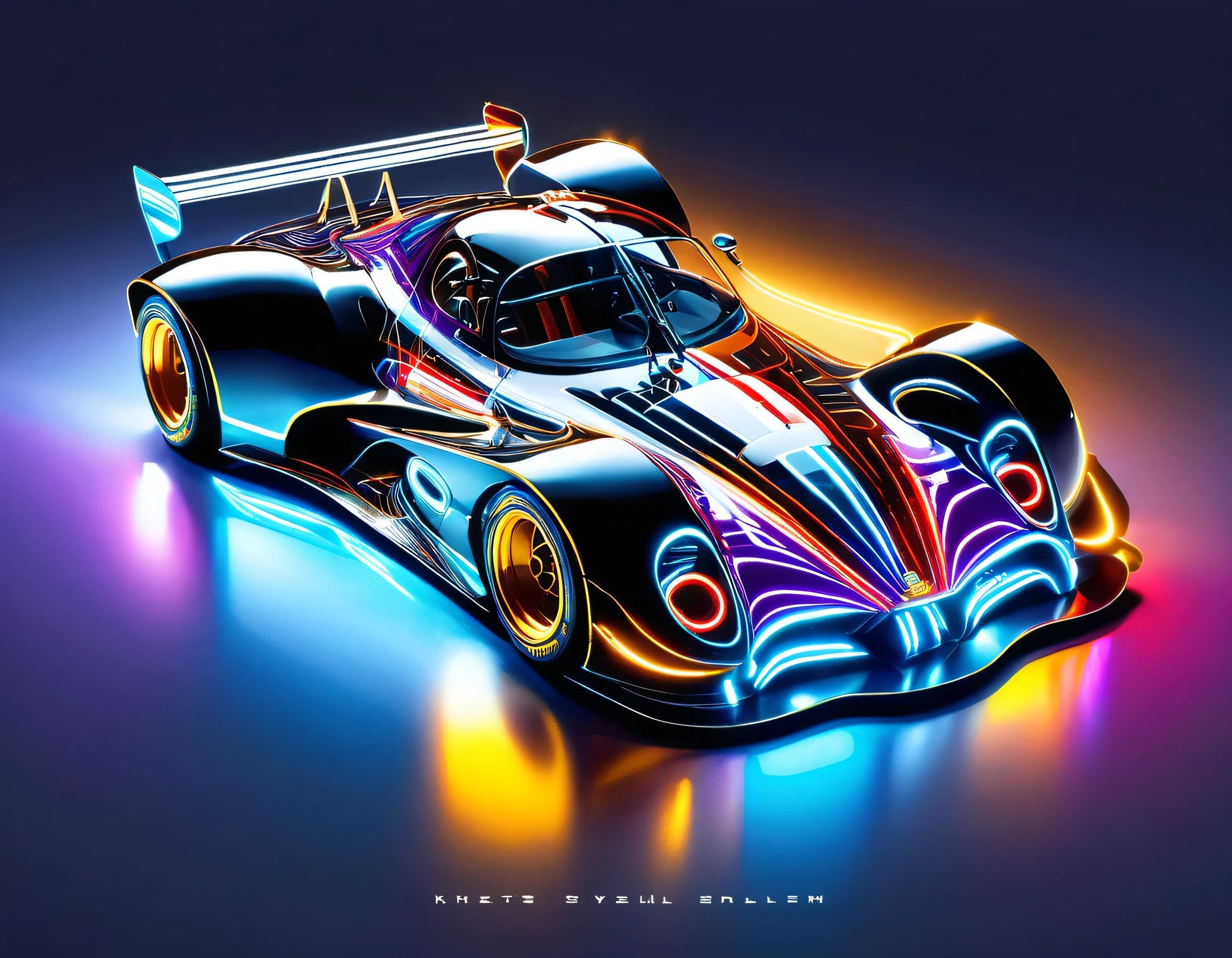 Capture the thrilling moments of a sophisticated racing car racing through a vibrant circuit field. Each line and curve of the car&#39;s aerodynamic body is、フォトリアルなディテールで細心の注意を払ってrenderingされています。. The circuit field casts lively and long with rich contrasting colors., dynamic shadows on the track. If you pay attention to the shiny metallic car body,, Metallic light reflects coldly, Creates an exhilarating sense of speed. The realistic masterpiece of the wind blowing through the circuit field is a top-notch masterpiece that is a must-see for race fans.,rich colors,rendering,colorfulな呪文を唱える,beautiful halation effect,racing car,structurally correct,colorful,nice,Highest,masterpiece,Highest品質,hologram,neon lines,powerful,Highestの構図