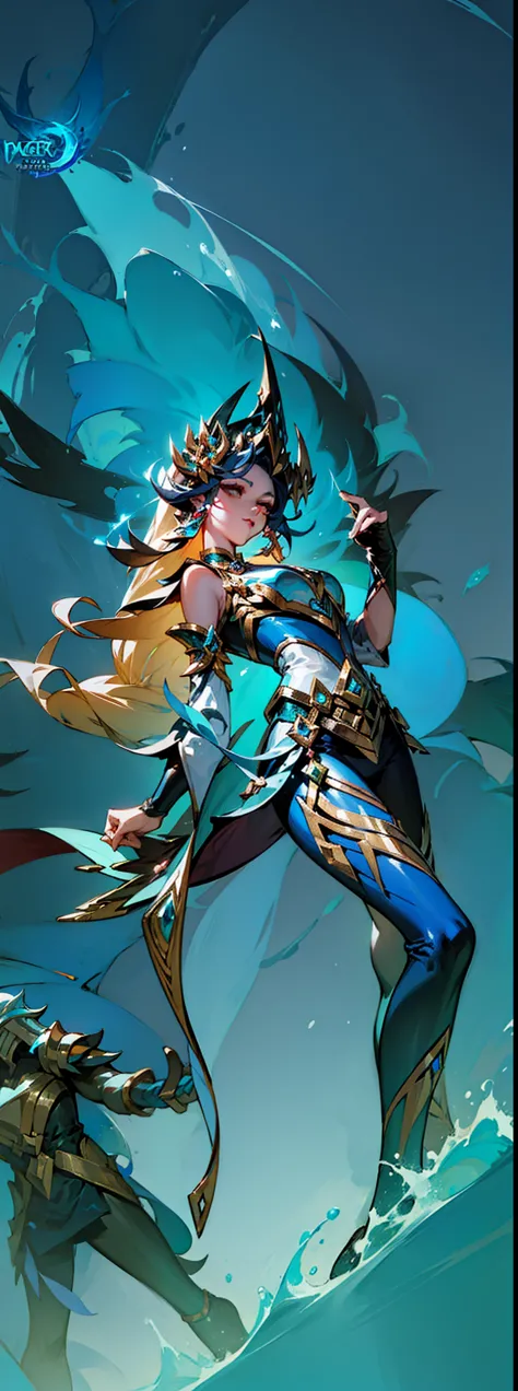 A female character, Queen of the Sea Mu Yanling, character splash art, League of Legends style, League of Legends art style, wil...